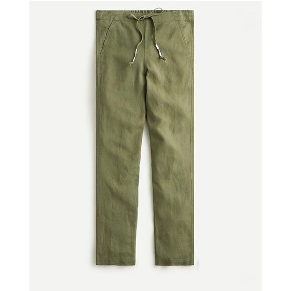 J Crew Tie-Waist Seaside Pant Linen Blend Womens Size M Army Green Cropped - Picture 12 of 12